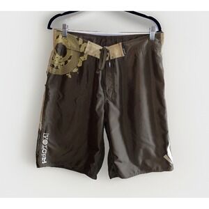 Y2K Volcom Graphic Brown Swim Board Shorts 34 Vintage 2000s